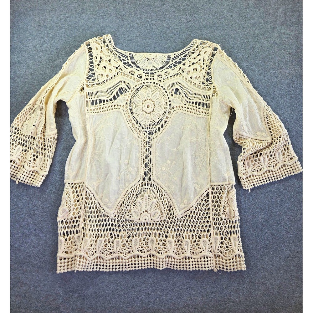 Taylor & Sage Women's Medium Cream Crochet Lace Top Boho Romance Festival Blouse